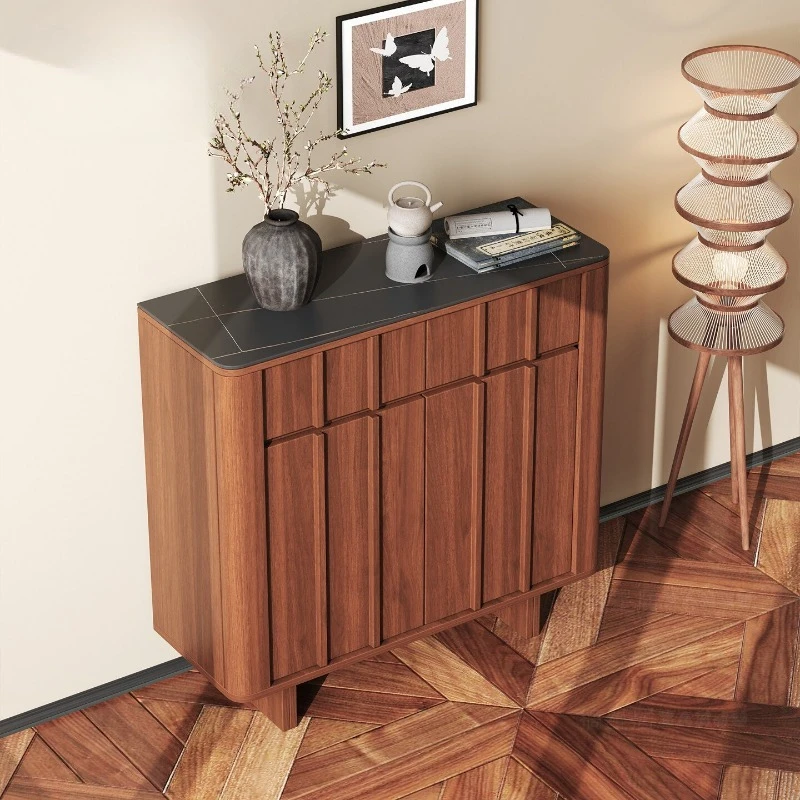 

New Chinese style medieval style solid wood shoe cabinet, storage cabinet integrated against the wall for home use