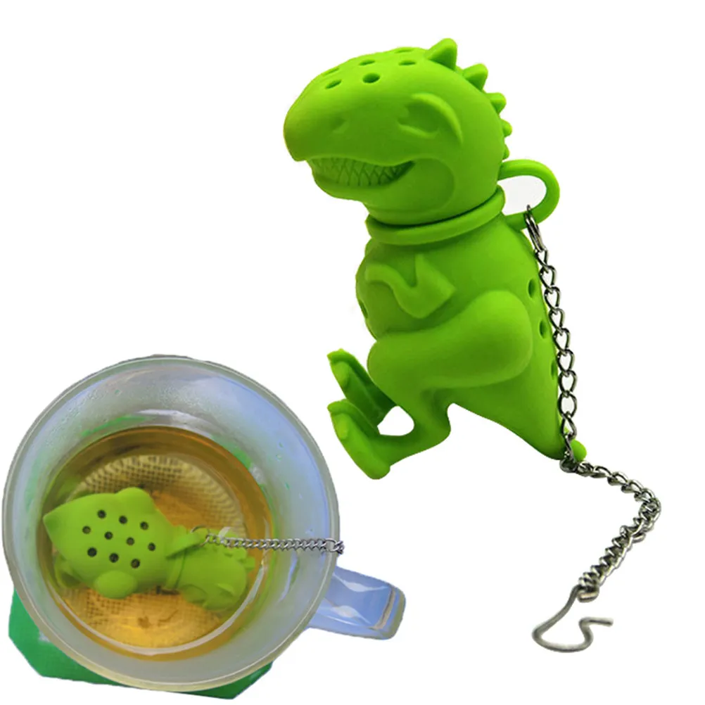 Dinosaur Silicone Tea Infuser Green Cartoon Shape Loose Leaf Strainer Filter Diffuser Kitchen Tool for Tea Making
