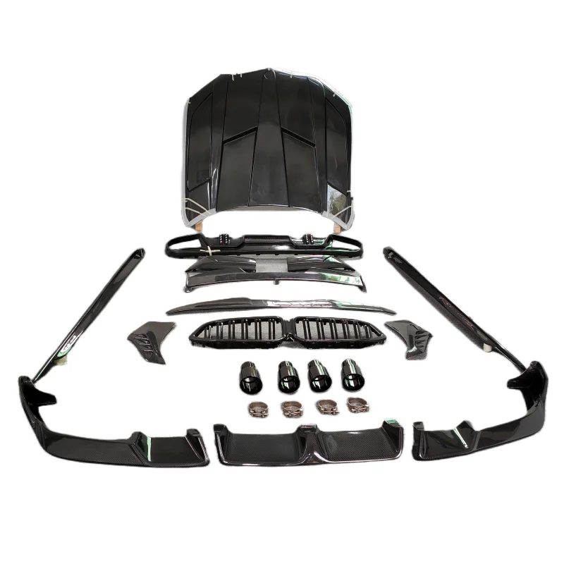 Used for BMW X6M F96 LD Style True Carbon Fiber Front Lip and Rear Diffuser Side Skirts Rear Spoiler Tail Nozzle Body Kit