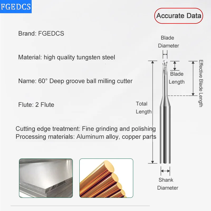 Carbide Deep Groove Ball End Mill Aluminum Micro-diameter 2Flute Deep Long Neck Small Milling Cutter CNC Tools R0.25 0.3 0.4 0.6