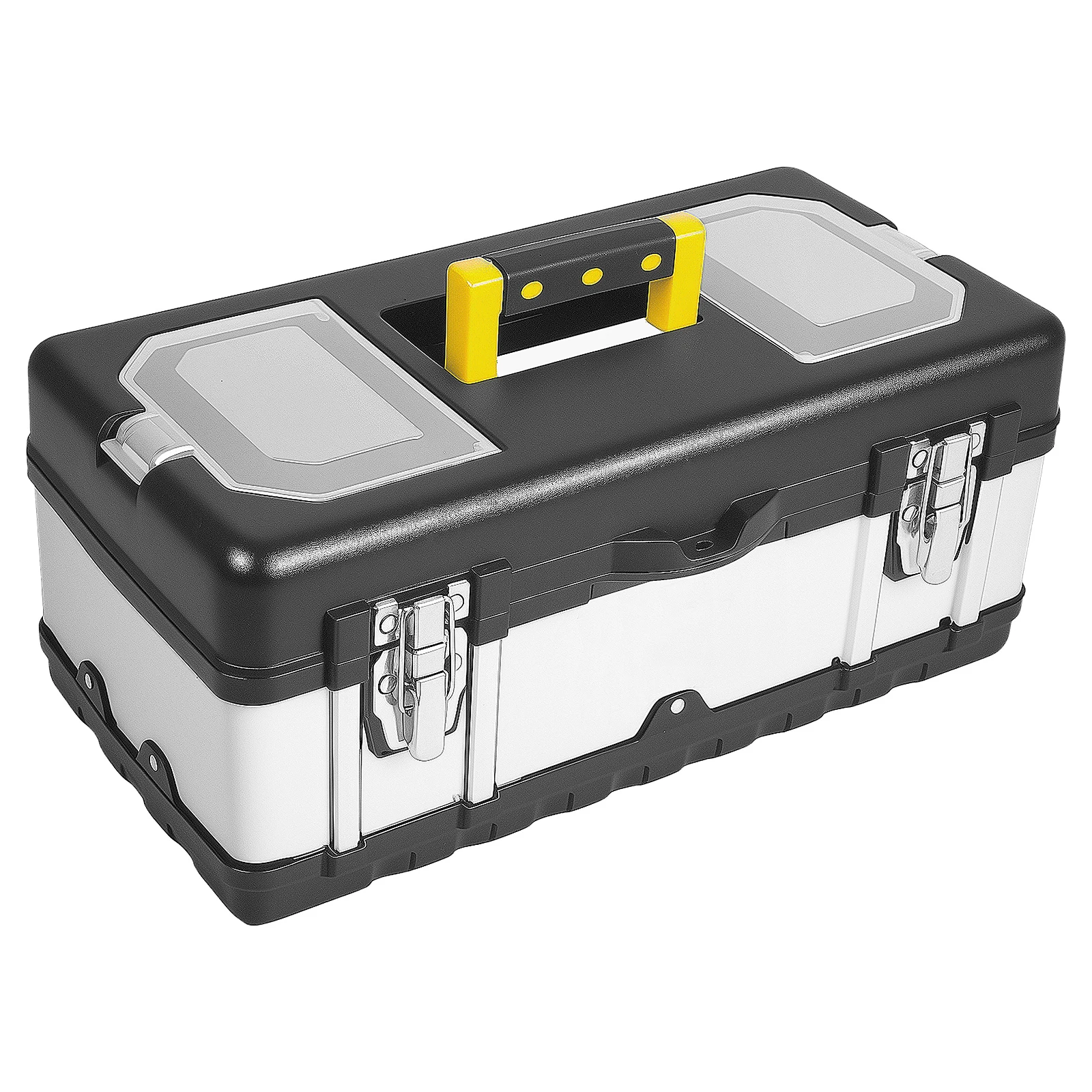 

1 Pc Portable Tool Box with Removable Tray Heavy Duty Plastic and Stainless Steel Tool Storage Case for Electrician Auto Repairs