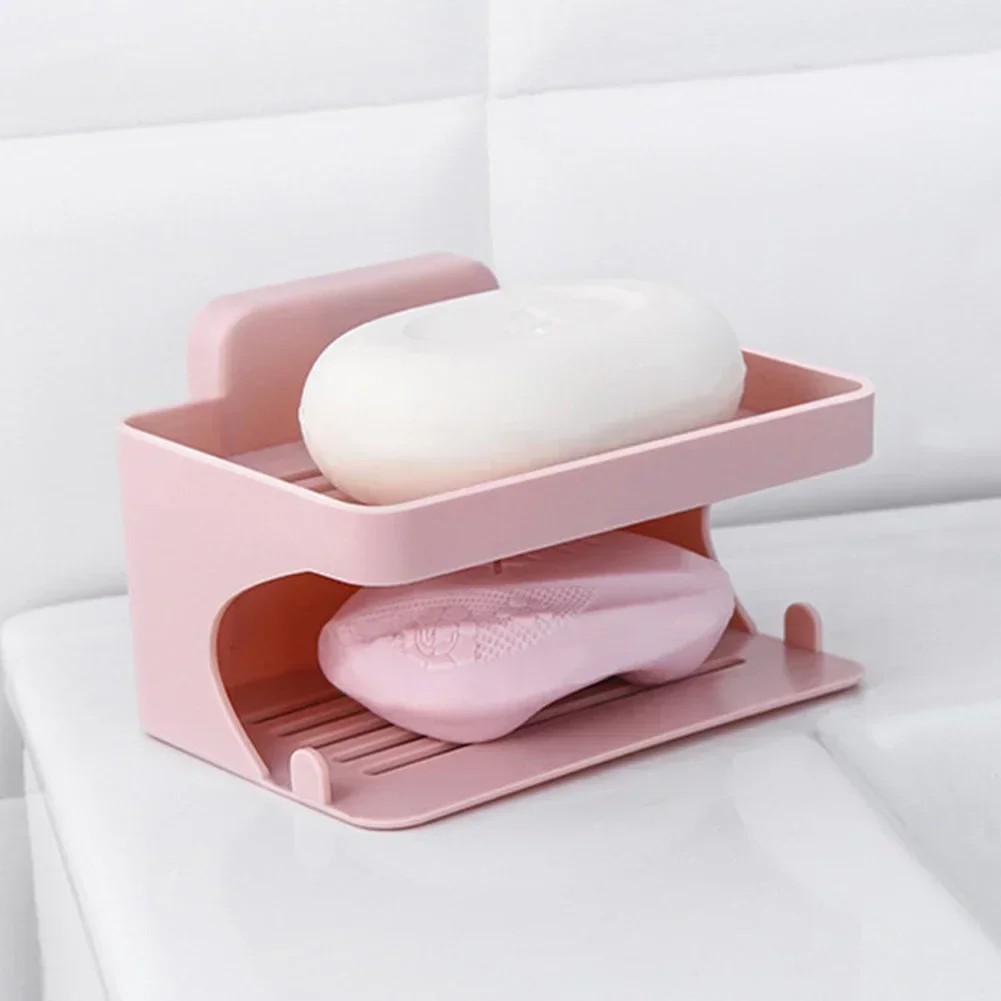 Double Layer Plastic Soap Rack Soap Box Shelf Toilet Free Punching Soap Drain Rack Home Wall-mounted Double-layer Soapr Soap Box