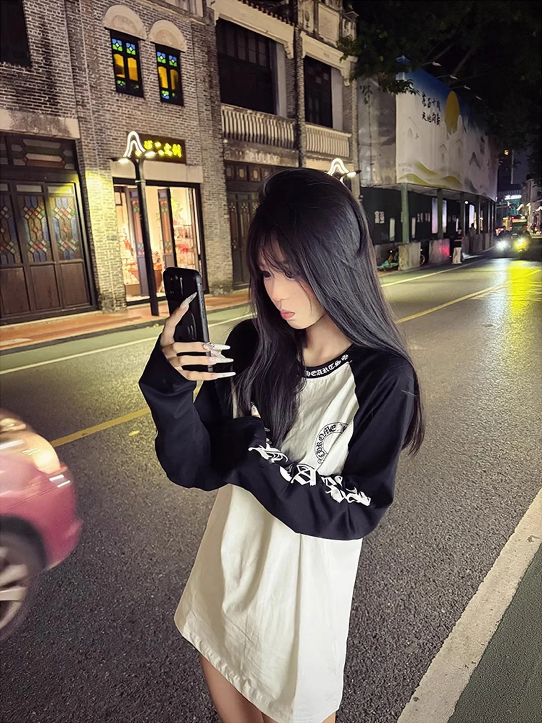 Coreano High Street Faion Marca Lunga Sve oulder Inserto T-irt Donna Capispalla allentato Piccolo ence Base irt Top