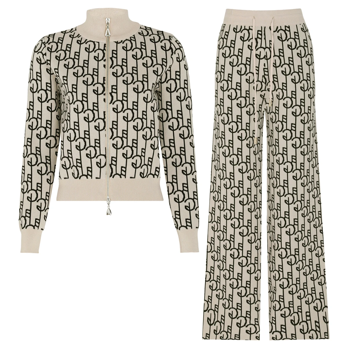 High End Quality Spring And Autumn New Women's Fashion Heavy Industry Knitted Internet Red Casual Style Top Coat+Pants Set