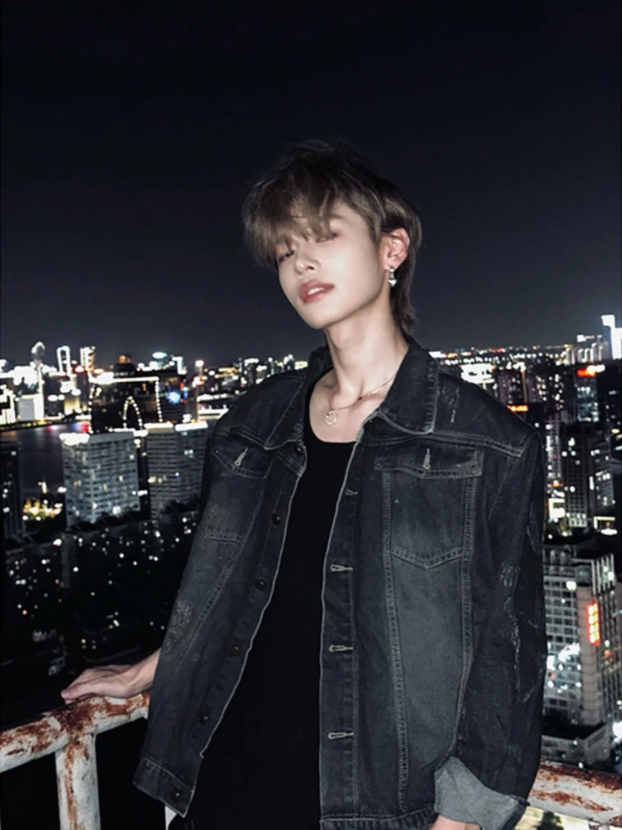 

Bla ort Men's Denim Jaet Spring Autumn American Retro Cleanfit Jaet Cool And Haome Youth Faion Stand Fit