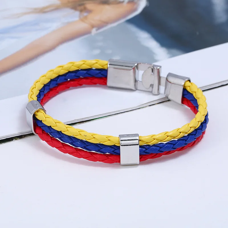 1Pc Women Men Stainless Steel Russian Spain Germany France Italy Argentina National Flag PU Leather Bracelets Handmade Jewelry