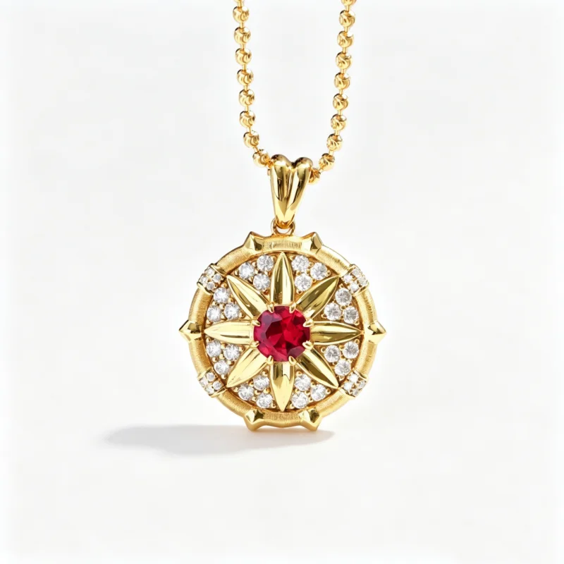 Cameo 925 silver gold-plated moissanite octagonal star lab grown ruby compass pendant mandala flower necklace for women