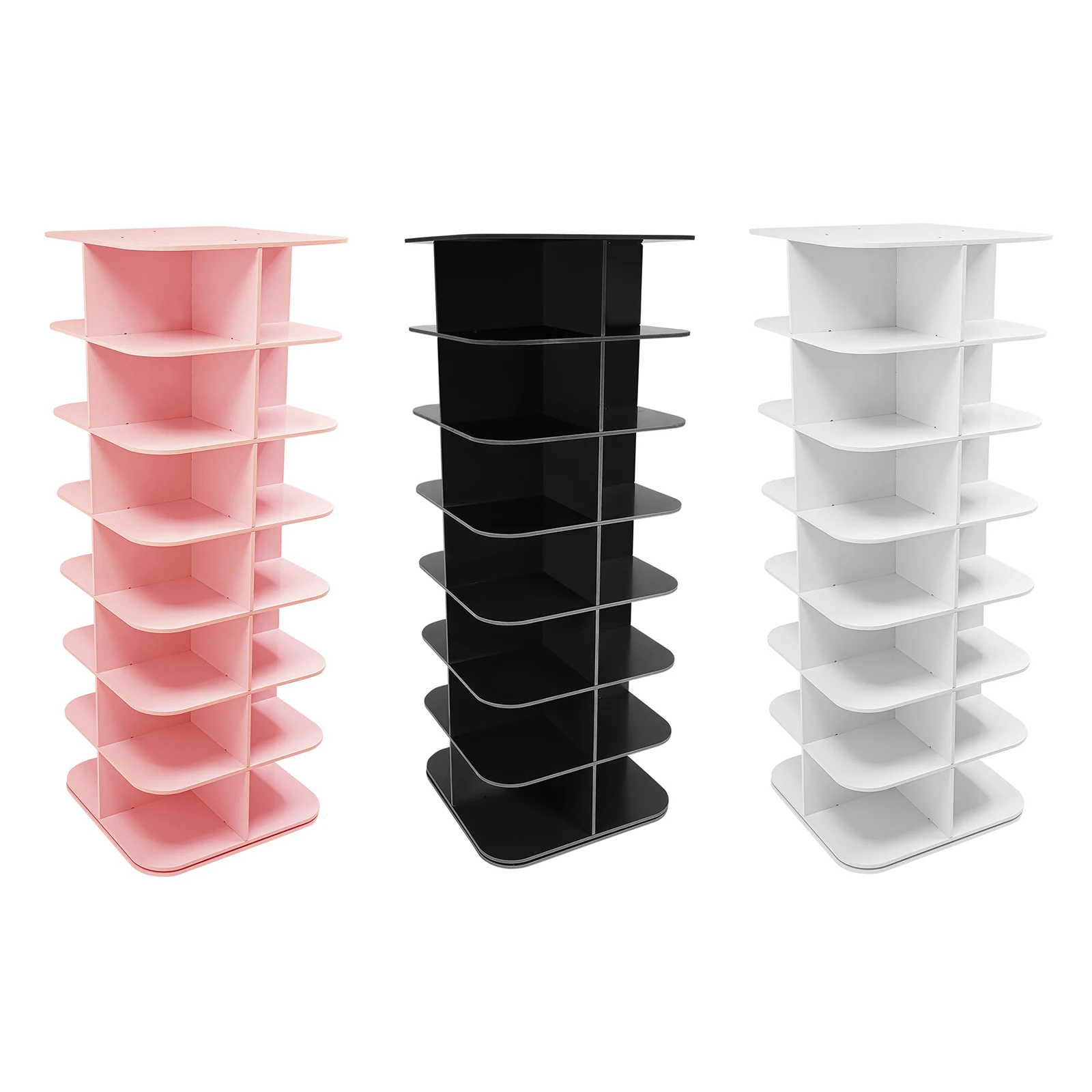 7 Tiers Rotating Shoe Rack Tower Square Storage Organizer Spinning Holder White/Pink/Black