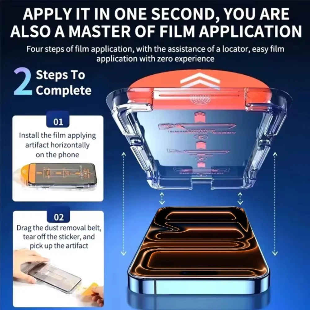 3-2 قطعة زجاج خالي من الغبار آيفون 17 برو ماكس اير 15 11 13 12 14 16 برو ماكس زائد طلاء Oleophobic EZ Installa واقي للشاشة