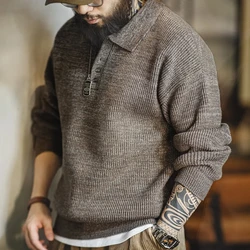 Maden Retro gestrickte Polos hirt lose Kaffee Farbe Revers Pullover Herbst Winter Herren Onkel Fu Pullover lässige Strickwaren