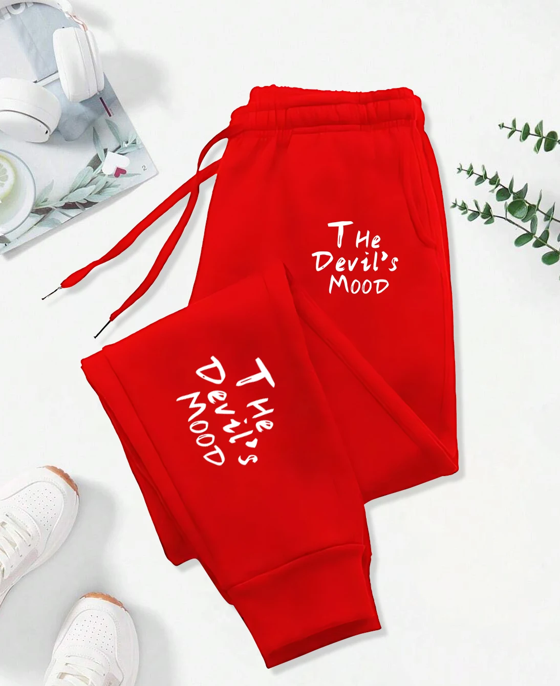 

The Devil'S Mood Art Letter Prints Patterns Sweatpants Women Pocket Warm Pants Fashion Autumn Clothes Sport Fleece Trousers
