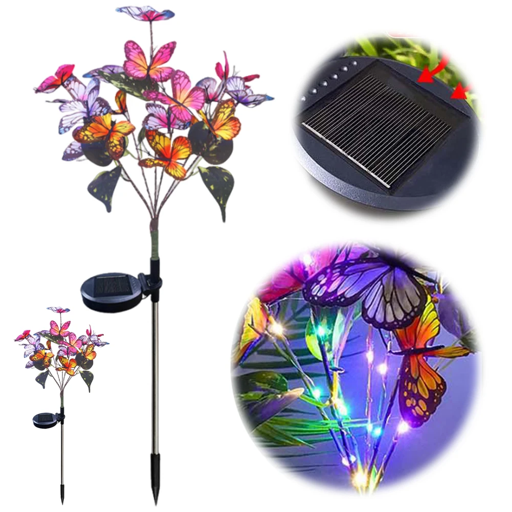 2 แพ็คพลังงานแสงอาทิตย์ผีเสื้อ Stake Light ไฟลานกลางแจ้งตกแต่งโคมไฟพลังงานแสงอาทิตย์ที่มีสีสันกันน้ํา Auto On/Off สําหรับ YARD Pathway