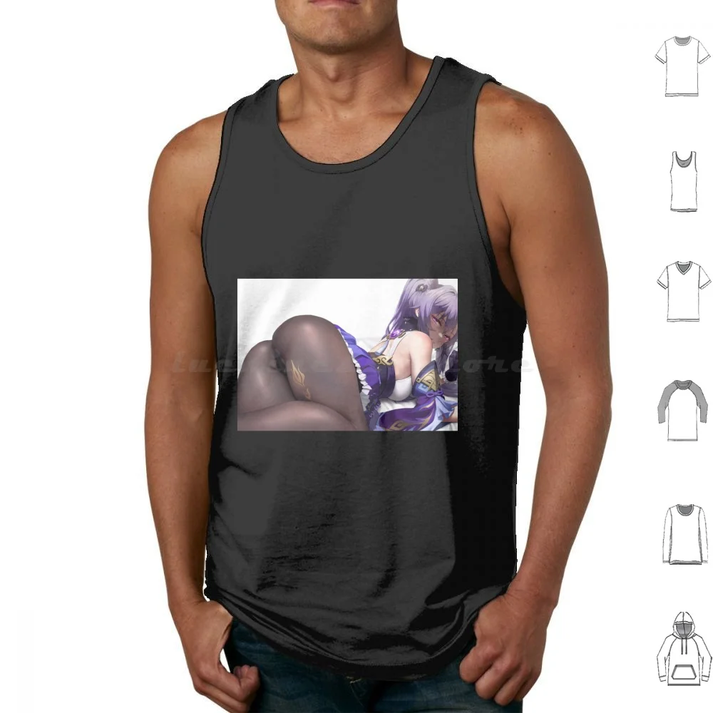 Genshin Impact Keqing Tank Tops Print Cotton Genshin Keqing Anime Gaming Game Waifu Stockings Boobs Legs Butt Thighs