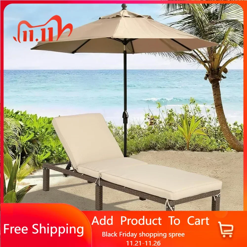 Rattan Chaise Lounge for Outside Patio Adjustable Wicker Chaise Lounge with Cushions Sun Bathing Lounge Beach Chairs