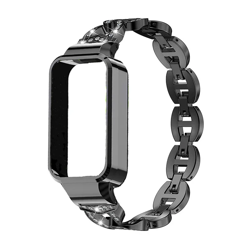 Ремешок для часов с бриллиантами для Redmi Smart Band 3, защитный чехол для Xiaomi Smart Band 9, активный металлический браслет, защитный чехол