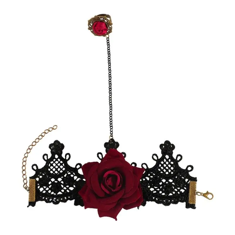 39bd en dentelle Choker Collier Rings Bracelet Bracelet Set Halloween Costumes Accessoires Gothiques Vampires Bijoux pour