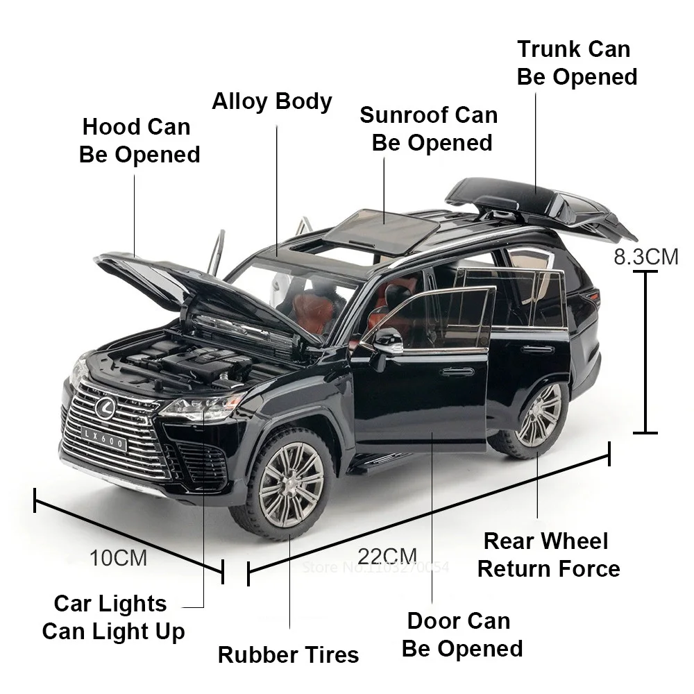 1:24 Range Rover LX600 Diecast Model Alloy Toys Car with Sound Light Pull Back Miniature Vehice Doors Opened Cars Exquisite Gift