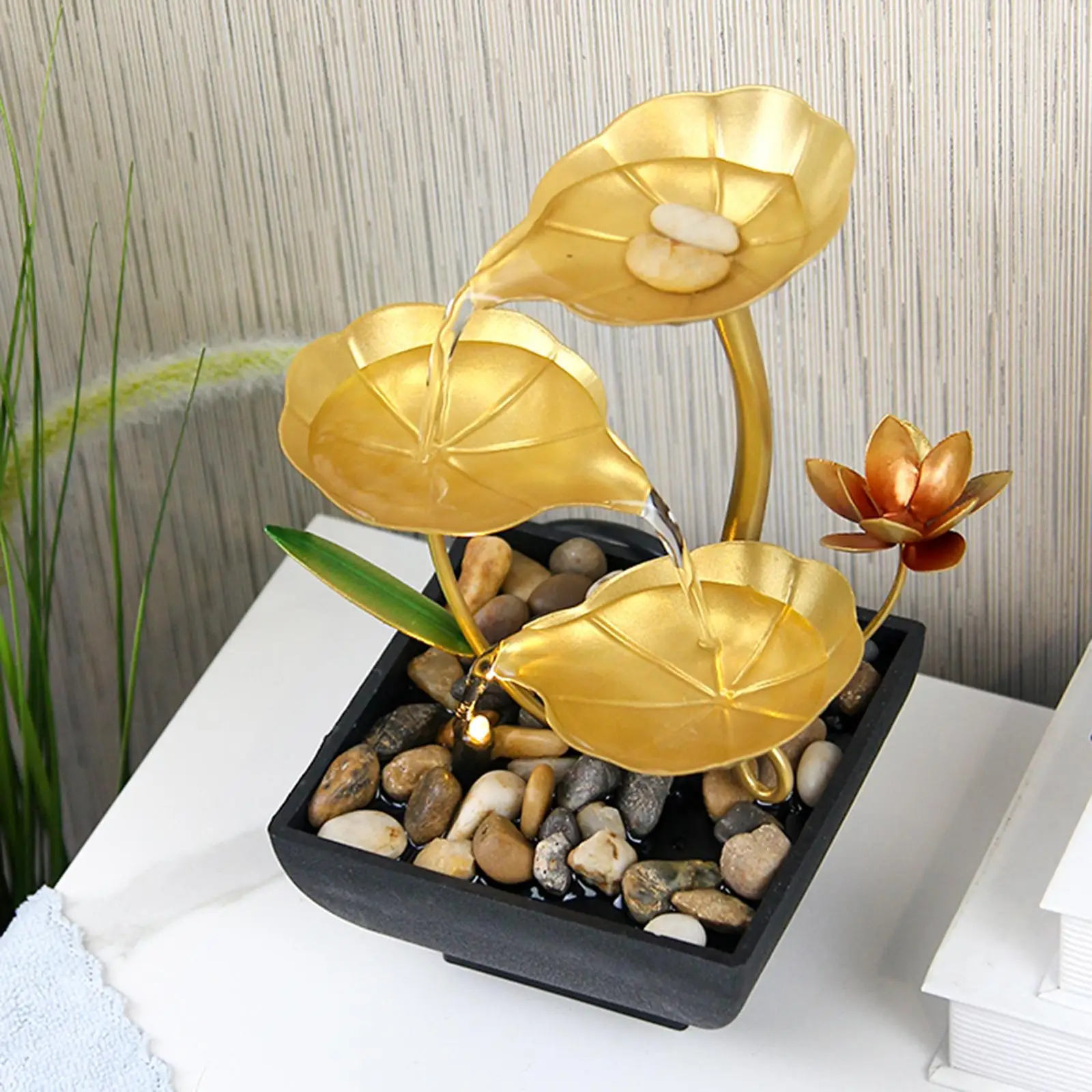 Iron Desktop Waterfall Fountain 3 Tier Circulating Fountain for Living Room Bedroom Zen Decor