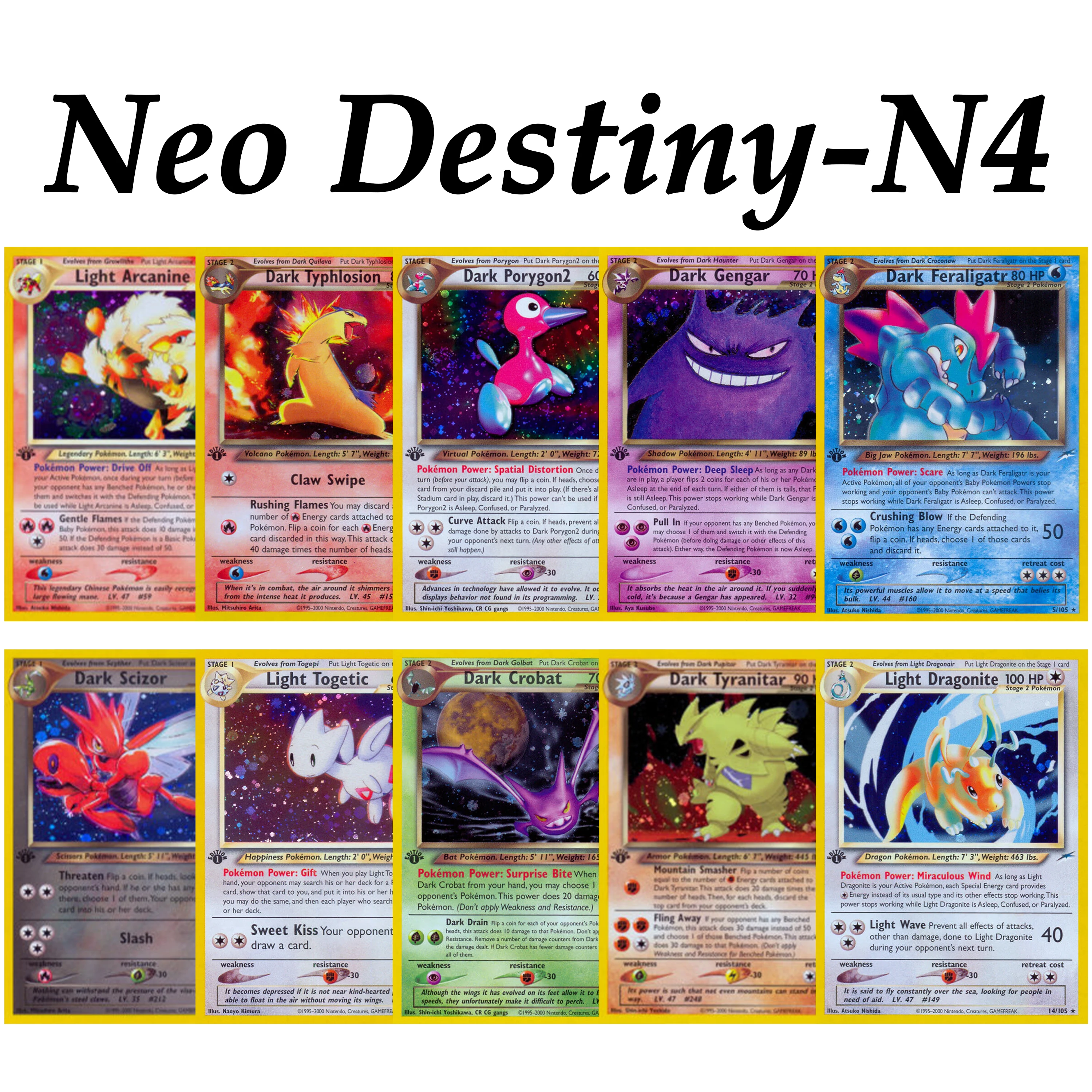 PTCG Pocket Neo Destiny-N4 1ère Édition Cosmos Holo Archétypes Sombre/Clair Vintage Holo Cartes Proxy Tyranitar Dragonite Gengar