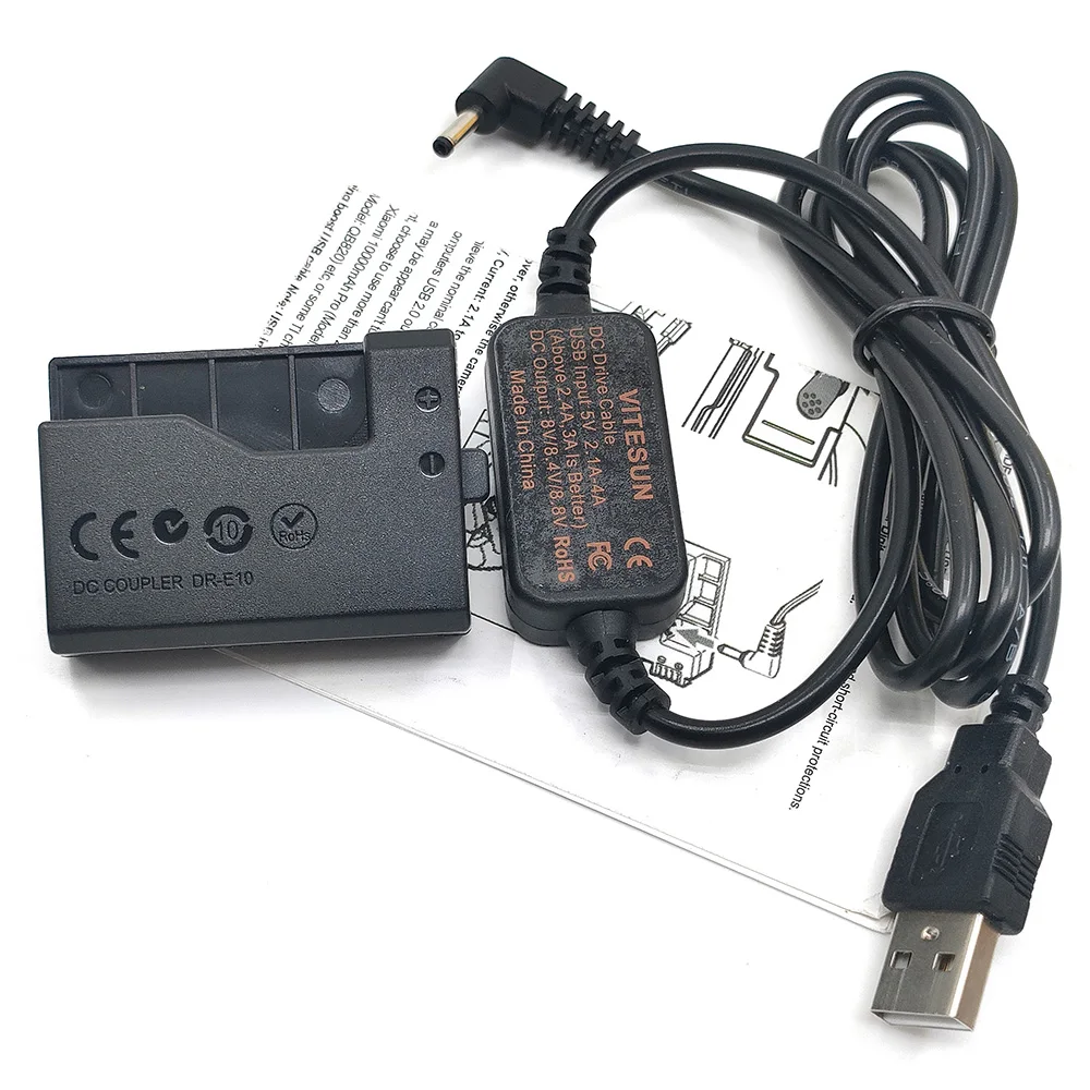 Адаптер USB-кабеля Power Bank 5V + DC-кабель DR-E10, муляж батареи LP-E10 для Canon 1500D, 1300D, 1200D, Kiss X50, Rebel T3, T5, T6