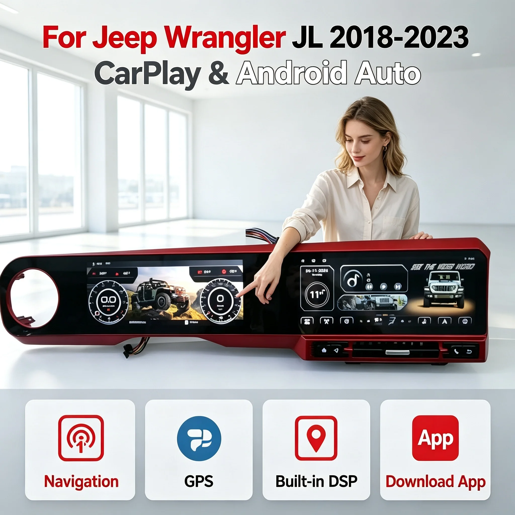 Android 13 Auto Car Radio Navi For Jeep Wrangler JL 2018 2019 2020 2021 2022 2023 CarPlay Gladiator Dual Screen Digital Dash