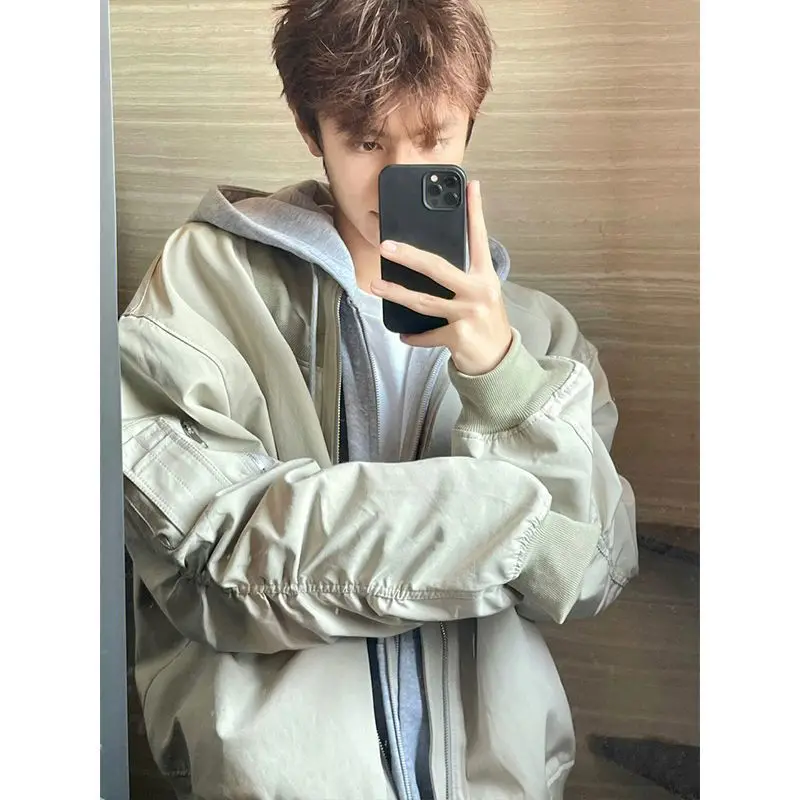 

Jacket Man Big Size Coat Mens Wool City Autumn American Style Men'S Snow Grey Asymmetric Padded High-End Classic Original Warmer