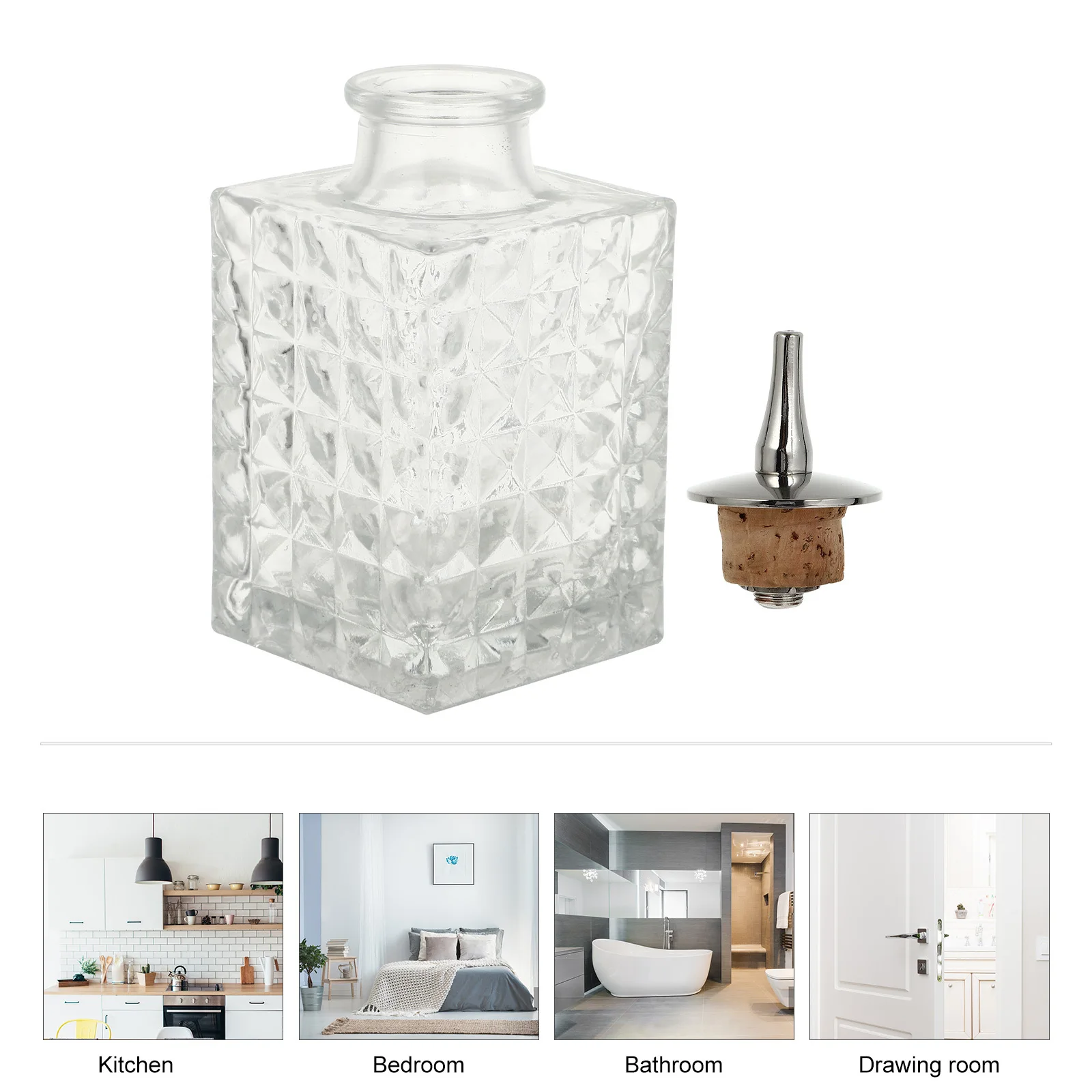 

Glass Absinthe Wine Bottle Mixing Decanter Lid Cube Texture Safe for Vodka Whiskey Beer Bar Home Party Decoration