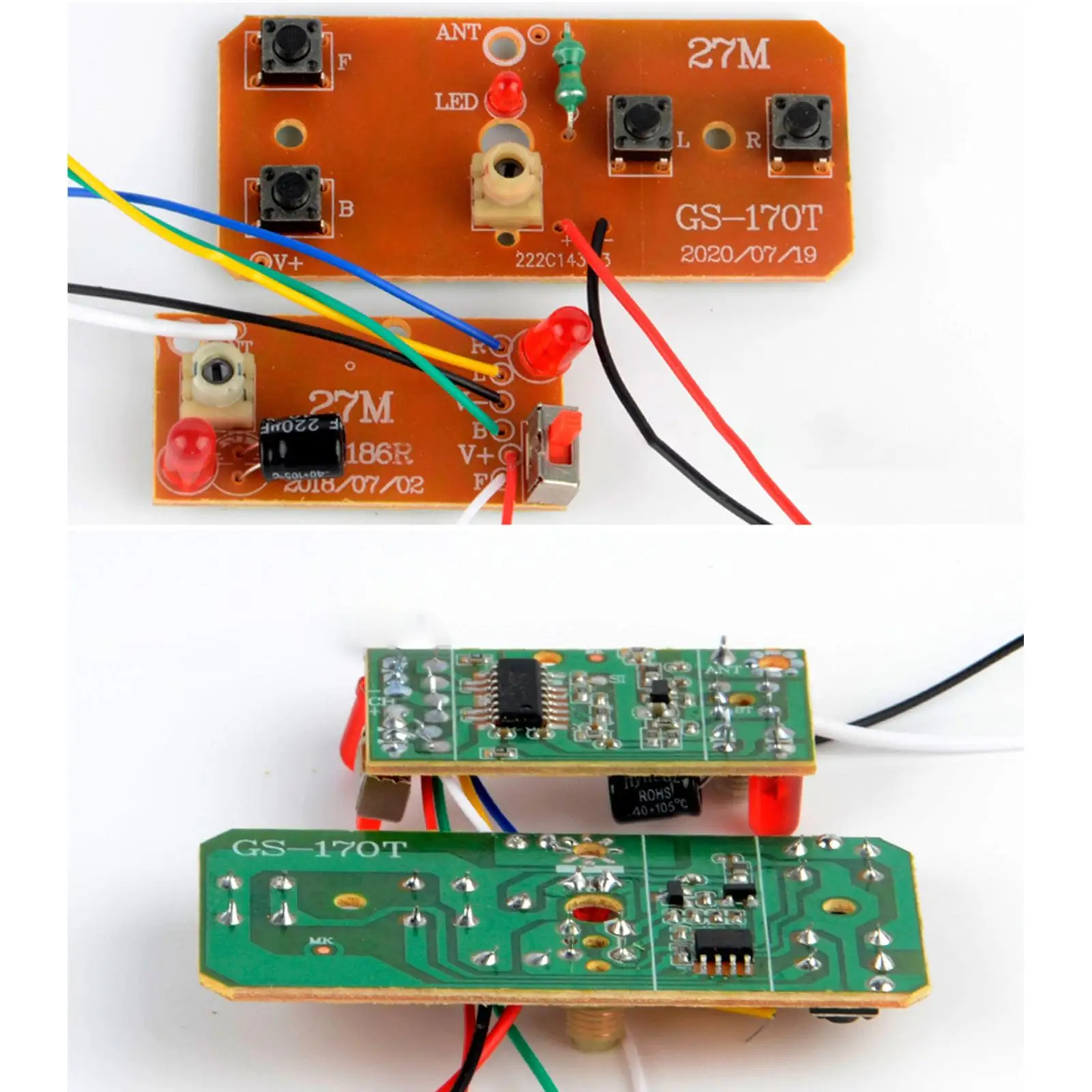 2 szt. Nadajnik-odbiornik moduł tablicy zestaw zdalnego sterowania 27MHz obwód PCB 4CH dla modeli samochodów ciężarowych Crawler RC DIY zmodyfikowany