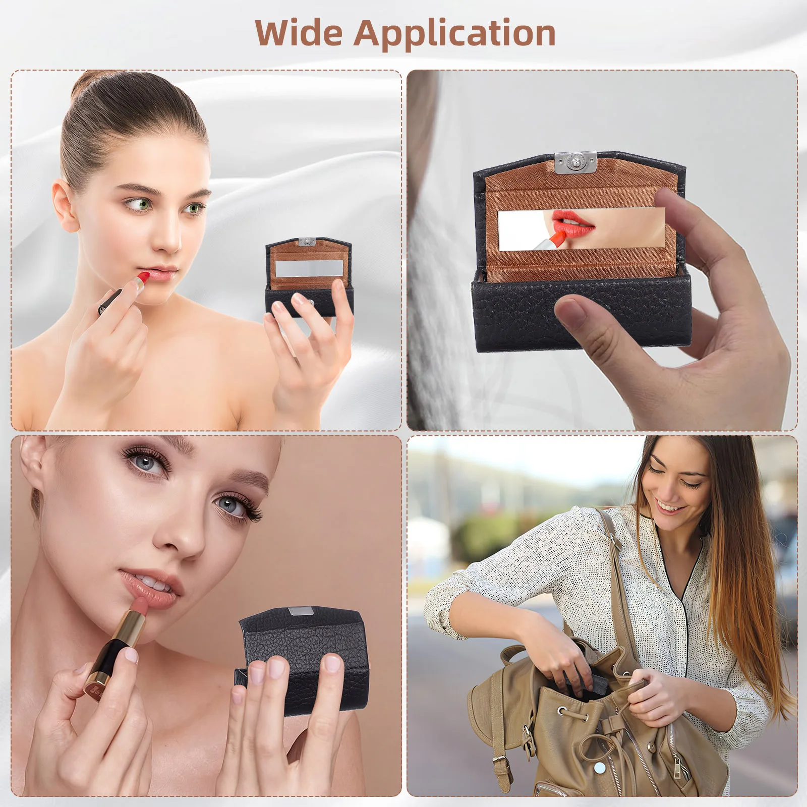 Pequeño con espejo, estuche portátil de lápiz labial de Pu para mujer, soporte para mujer, organizador de maquillaje para viajes al aire libre