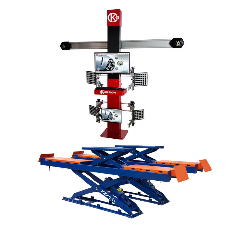 KARJOYS 4000KG Inground Hydraulic Scissor Lift For Four Wheel Alignment All-in-One Dual Screen Four-wheel Aligner With Cabinet