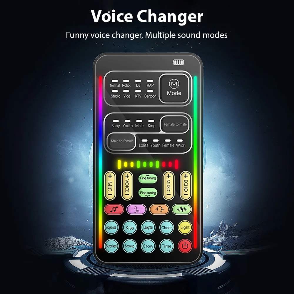 

Voice Changer Portable Voice Changer Device 8 Sound Effects Colorful Light Mini Live Broadcast Microphone Sound Effects Machine
