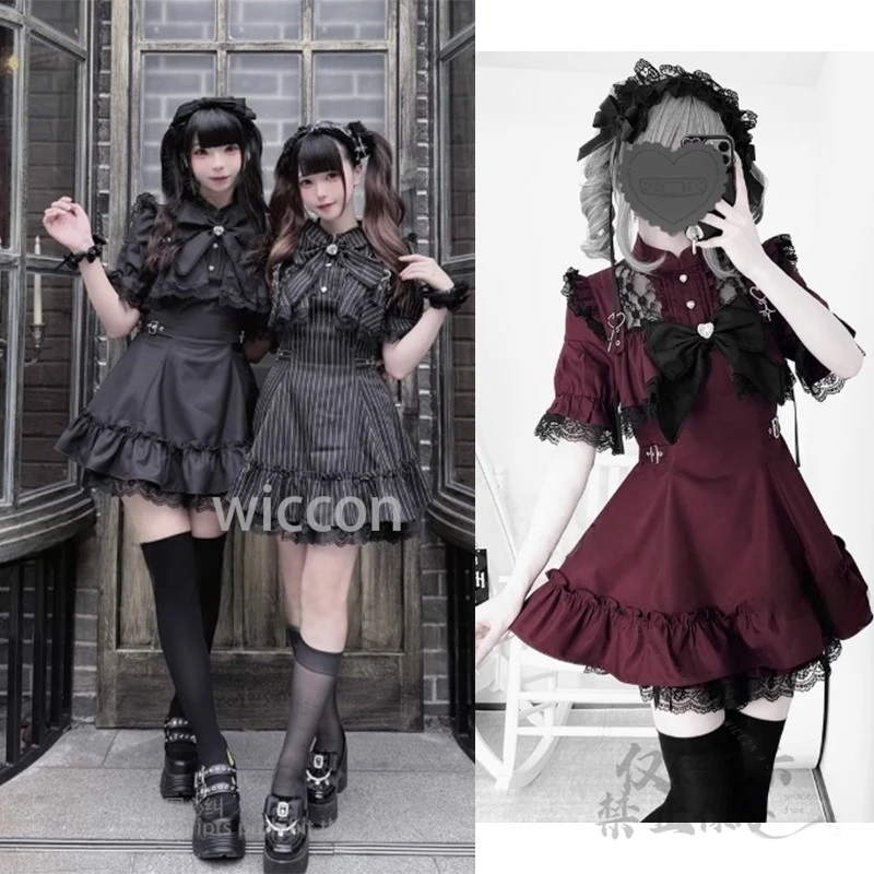 

Japanese Gothic Style Lolita Maid Dress Outfits Y2K Jirai Kei Cosplay Red Black Dress Fancy Female Halloween Party Cos 2025 New