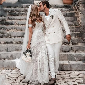 ボロン-マーメイドのウェディングドレス,裸の肩のセクシーなビーチドレス,レースのアップリケ,ウェディングドレス