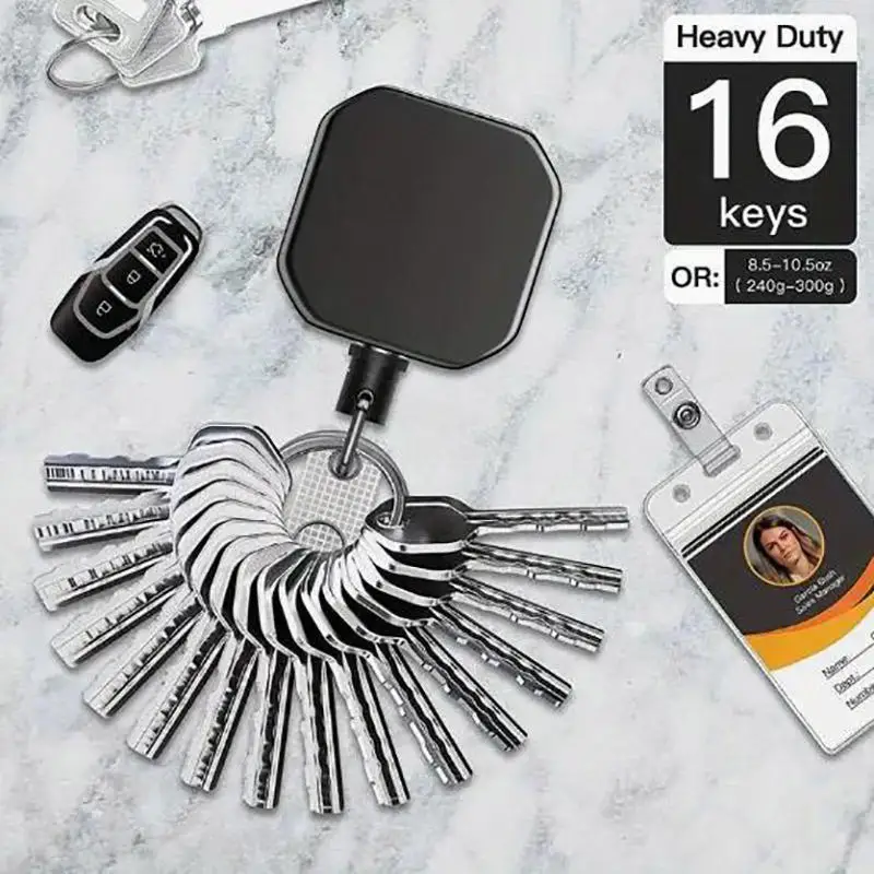 Zware metalen intrekbare sleutelhanger met badge scroll clip 28,3 inch versterkt staaldraad