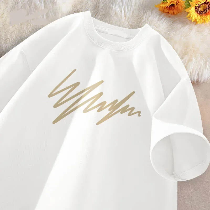 Short Sleeve Men's Loose Summer Niche Versatile Basic Front Shoulder Half Sleeve Men's Cotton Simple Line Premium T-Shirt