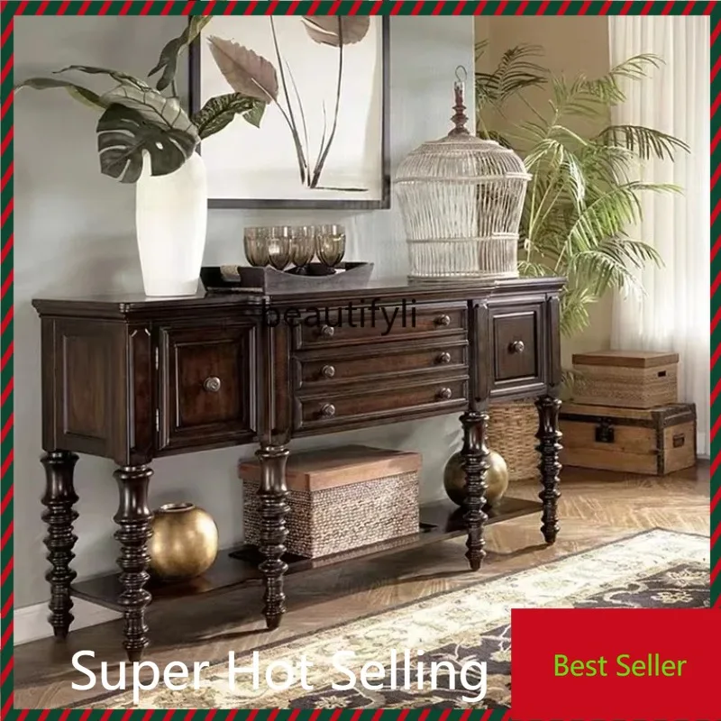 

M71 French American Country Pure Solid Wood Sideboard Cabinet European Style Entrance Cabinet Lobby Curio Cabinet