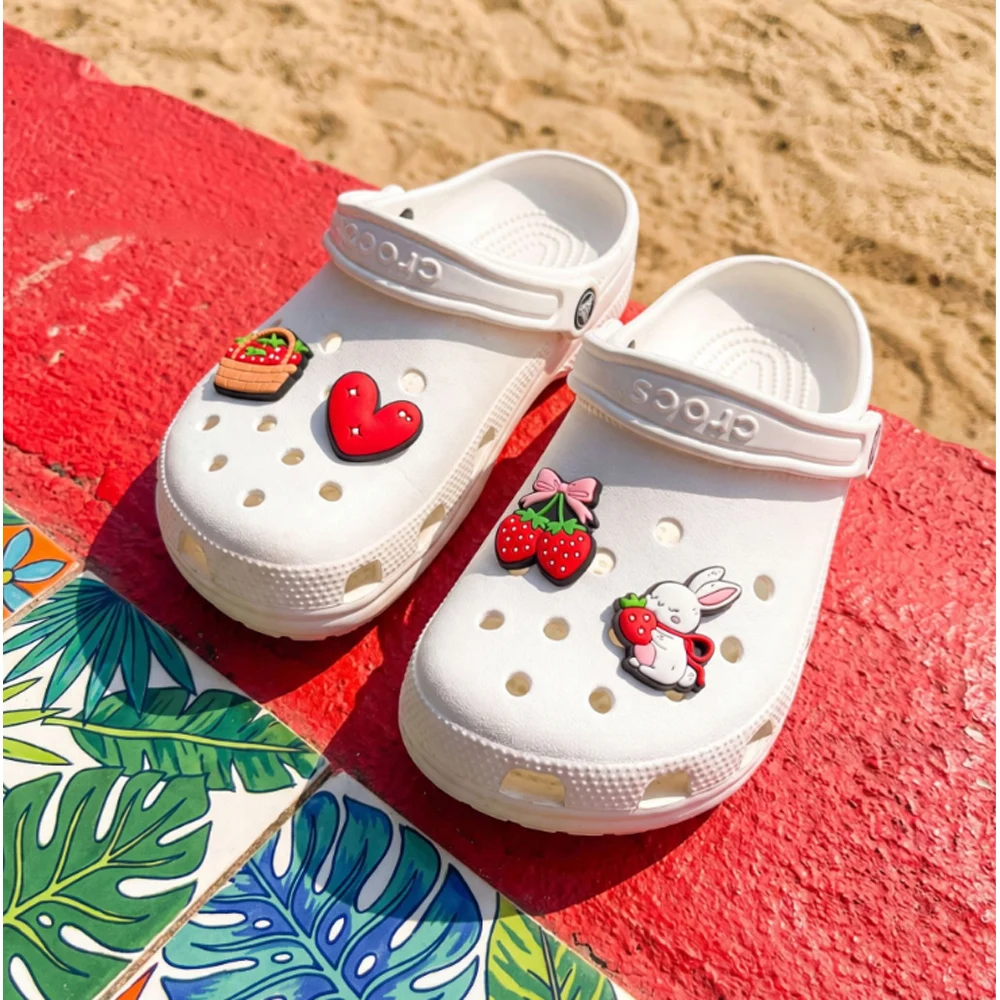 Cute Strawberry Rabbit PVC Shoe Charms Kawaii Bow Daisy Bee Mushroom for Crocs Clogs Sandals Girls DIY Shoe Accessories Gifts