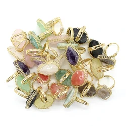Natural Stone Adjustable Rings Colourful Crystal Quartz Charm Fashion Jewelry For Men Women Gift