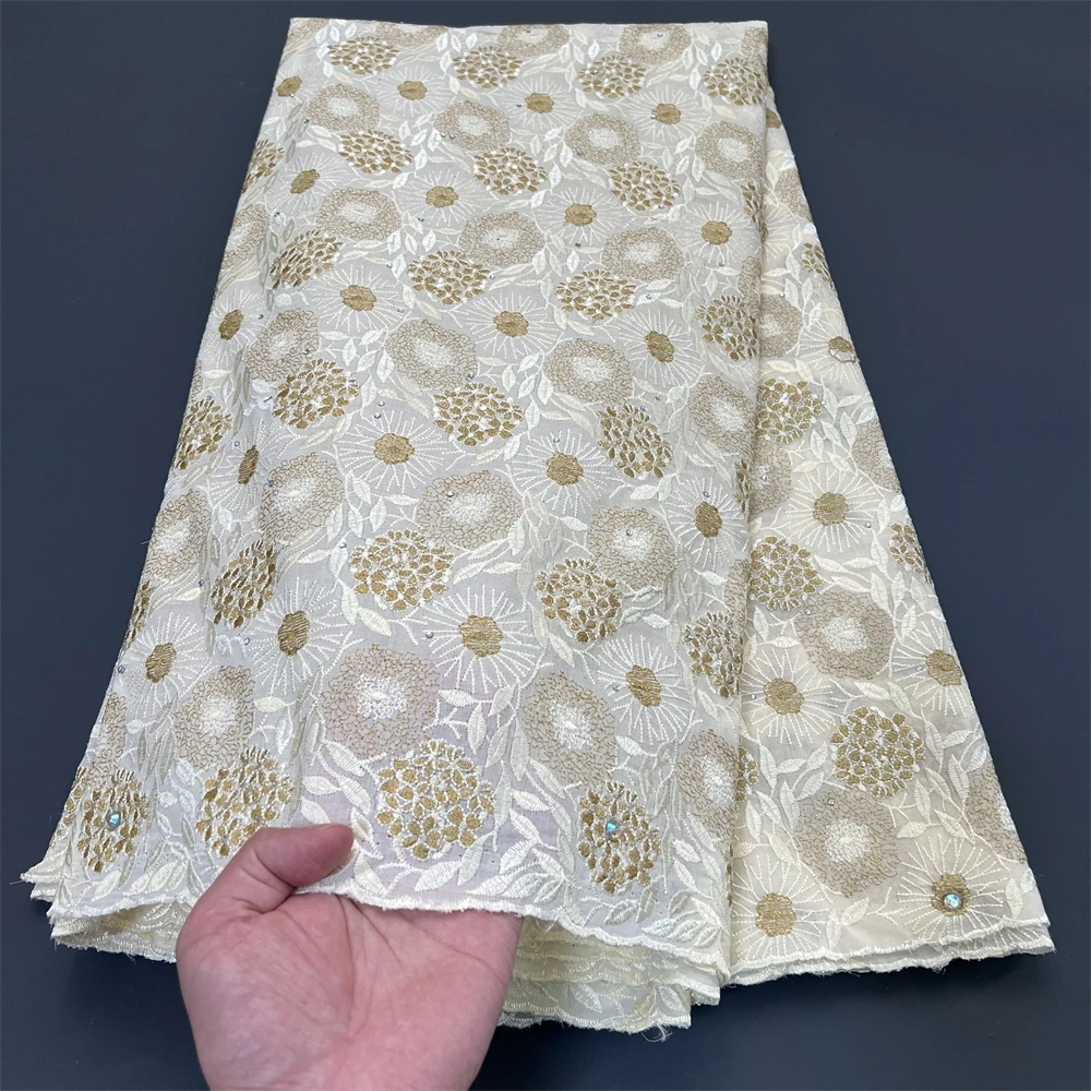 2024 Fashion African Nigeria High Quality Pure Embroidery Tulle Lace Fabric Party Wedding Dress Cotton Damask 5Yard Hz1280