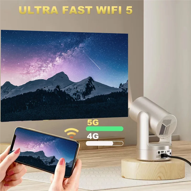 ABSQ-HD Projector Full HD 1080P Support 200ANSI Android 9.0 Projector For Home Office Games Silver EU Plug