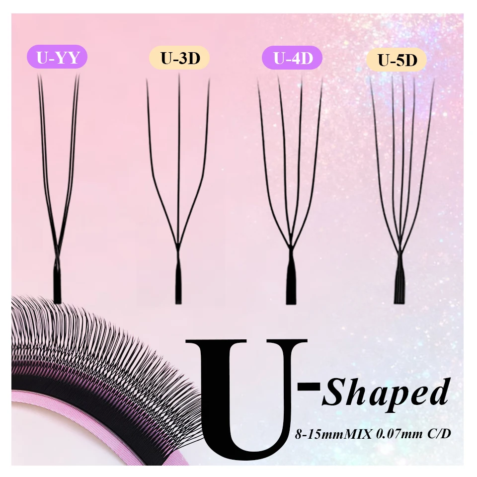

New Arrival U-Shaped YY 3D 4D 5D Eyelash Extension Premium Double Tips U Shaped Lashes Premade Fans Soft Volume Makeup Eyelashes