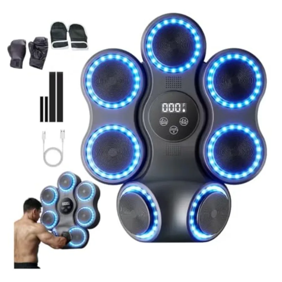 

Настенный музыкальный боксерский тренажер с перчатками, умный Bluetooth-тренажер для тренировок с LED-подсветкой для взрослых, красный
