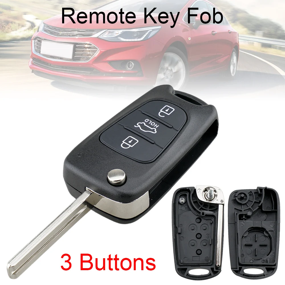 3 Buttons Car Key Fob Case Shell Replacement Flip Folding Uncut Blade Car Key Case Fit for Hyundai Kia