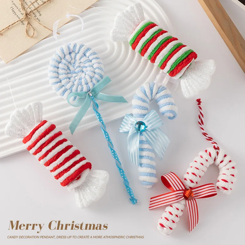 Christmas Atmosphere Decoration Red White Velvet Canes Candies Christmas Tree Decorations Hanging Decorations Shooting Prop