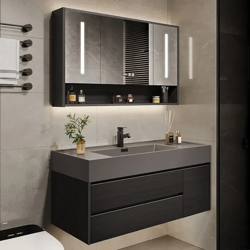

Rock bathroom combination Modern simple solid wood washbasin t Toilet washbasin Wash basin cabinet