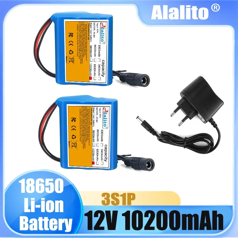 

3S1P 12.6V 10200mAh 18650 Lithium-ion Battery Pack 12v li ion battery 18650 forBackup Power Ups CCTV Camerar 12v battery packs