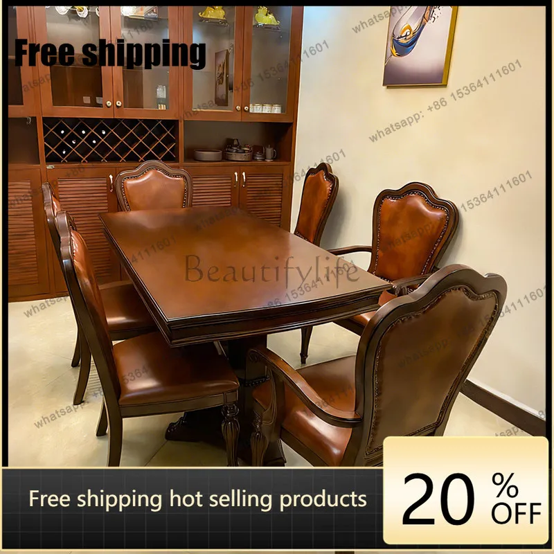 Factory Direct   American all solid wood retro country dining table rectangular home living room dining table