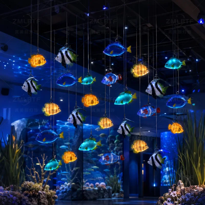 Glowing Fiberglass Fish Sculpture LED Marine Animal Light Outdoor Garden Landscape Lamp Waterproof Decorative Yard Statue LED