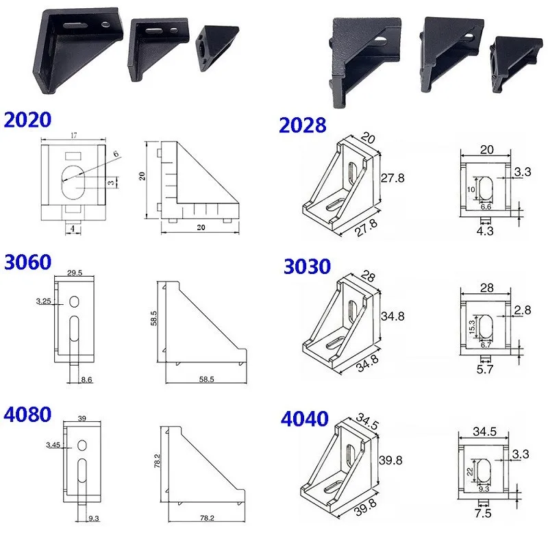 5pcs/10PCS 2020 2080 3030 3060 4040 4080 Corner Bracket Aluminum Profile Fitting Angle Aluminum Extrusion Connector CNC