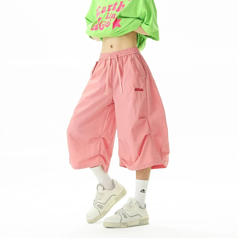 Japanese Style Sweet Quick Drying Calf Length Pants Women Summer Loose Sports Sweatpants Fashion All Match Wide Leg Y2K  Shorts